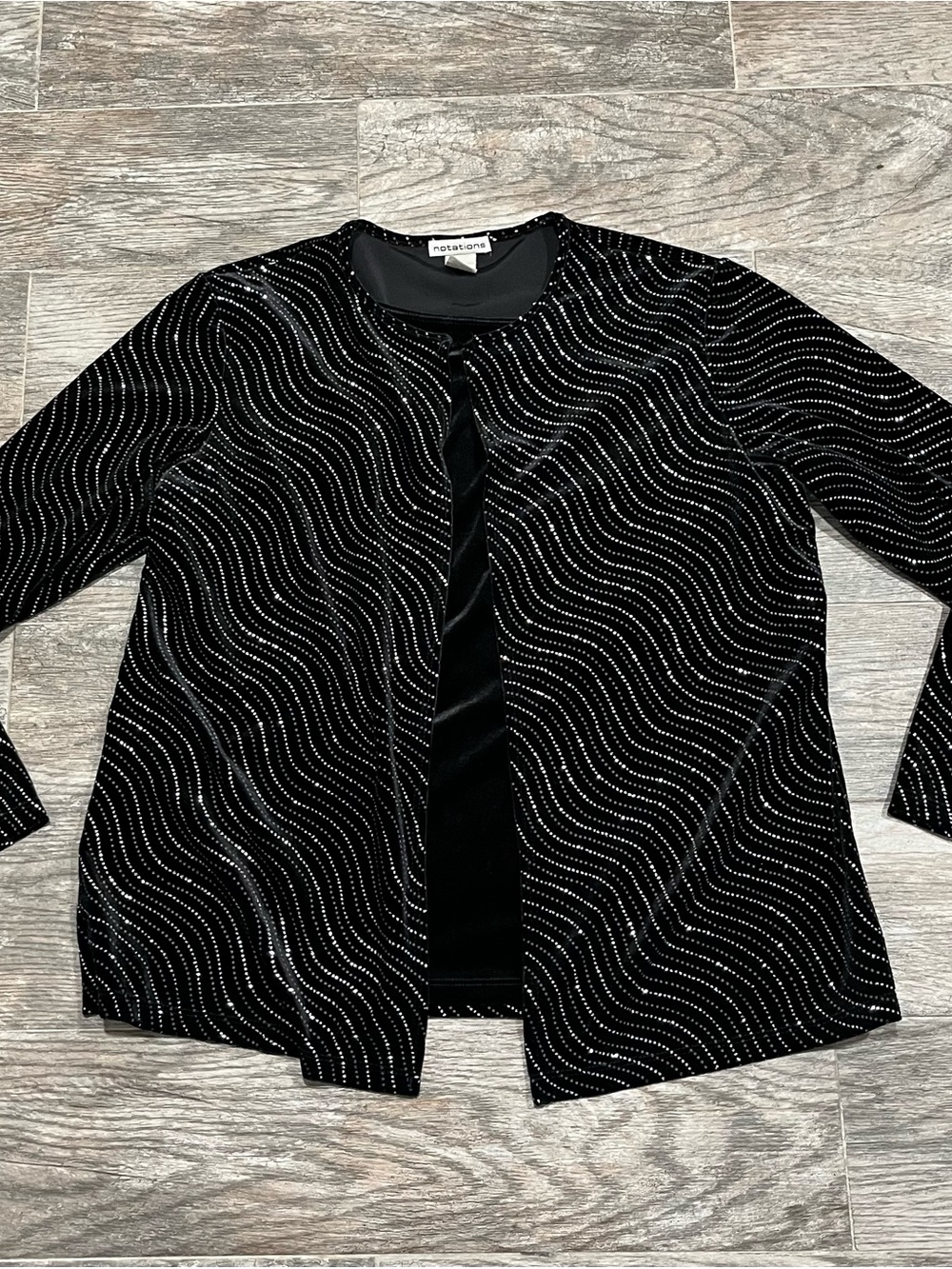 Notations Black Velvet Cardigan with Silver Wave Studs